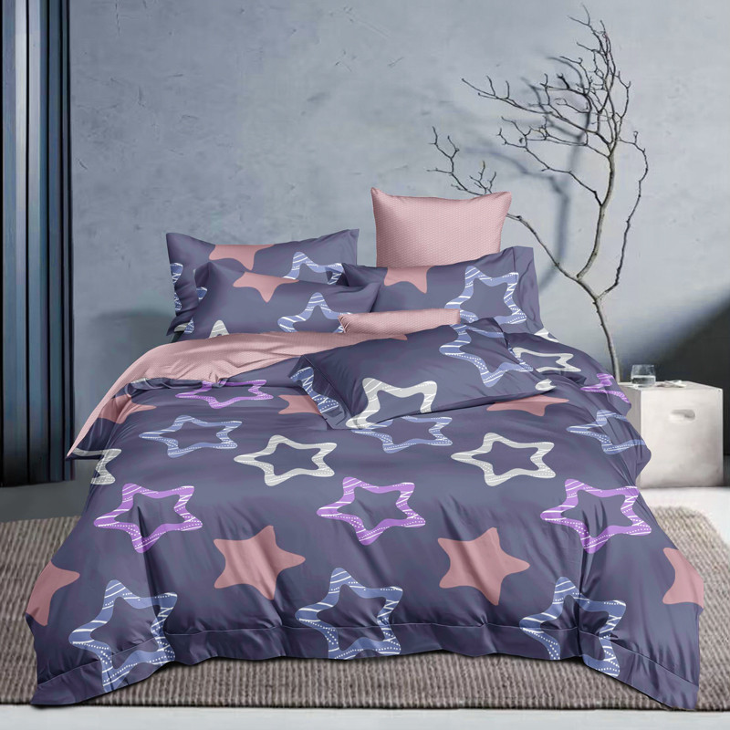 Фіолетовий сатин 100% бавовна з великим принтом зірки, тканина 220 см для постільної білизни в рулоні 50 м