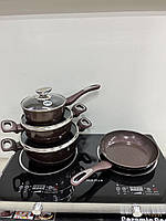 Набор посуды для дома со сковородой гранит круглый 7 предметов НК-314 кофе DAS