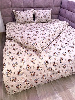 Постільна білизна Королева Ночі (Жатка Premium) | Полуторний комплект | 50х70 | Квіти, метелики на бежевому