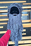 Зимова шапка вікінга RESTEQ з дредами та довгою бородою сіра, фото 8