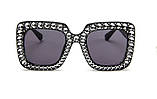 Чорні сонцезахисні окуляри RESTEQ у формі "wayfarer", чорна оправа зі стразами., фото 4