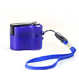 Портативна механічна динамо-зарядка для телефону та ліхтарика Power bank синій, фото 5
