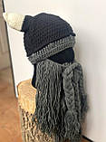 Зимова шапка вікінга з шапкою рогами та довгою бородою RESTEQ, фото 5