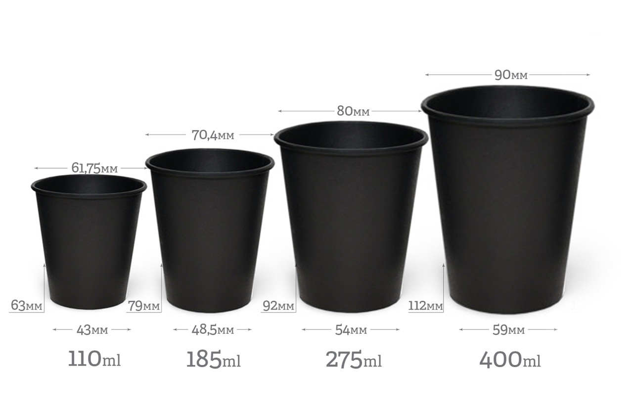 Стакан паперовий одношаровий Black 110мл (FC)(50шт/уп)(1500ящ), фото 1