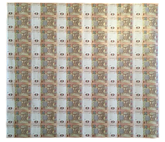 Нерозрізаний лист із банкнот НБУ номіналом 2 грн 60 шт. Колекційні листи банкнот. Нерозрізані гривні