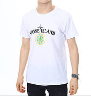 Футболка белая, подростковая с надписью STONE ISLAND для детей 11-14 лет