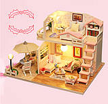 Ляльковий дерев`яний будиночок CuteBee. Конструктор мініатюрний ляльковий будиночок з підсвічуванням 20x17x16.5см, фото 3