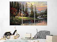 Дизайнерская картина на холсте с пейзажем "Домик в лесу" , декор для дома 140, 90, 3