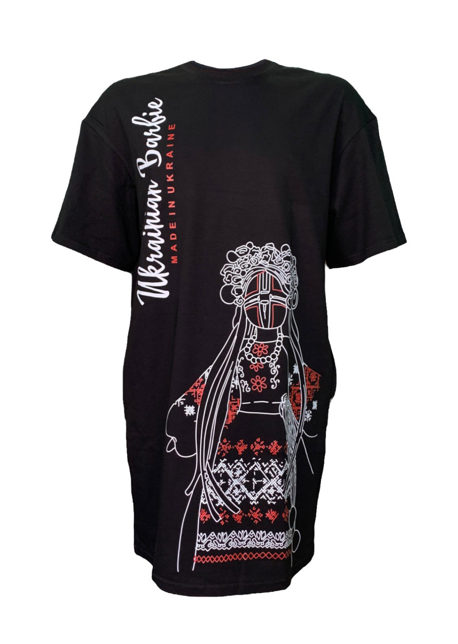 Сукня-футболка  з карманами кулір чорне з принтом Ukrainian Barbie роз. XL (50)