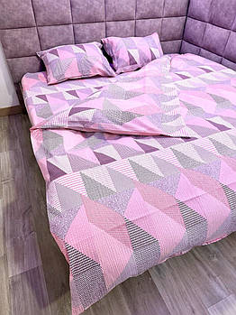 Постільна білизна Королева Ночі (Жатка Premium) | Полуторний комплект | 50х70 | Геометричний візерунок на рожевому