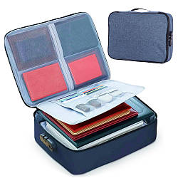 Дорожній кейс-сумка органайзер із кодовим замком 37х10,5х27 см Home Cleaning, Синя / Сумка для документів
