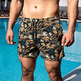 Шорты мужские с принтом листья летние стильные молодежные  плавательные шорты для пляжа плавки с карманами