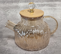 Чайник заварочный стеклянный Yantar1 для чая с бамбуковой крышкой 1000 мл