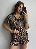 Зручна піжама кольору Fendi пудра сорочка та шортики розміри XS-S, M-L, XL-XXL