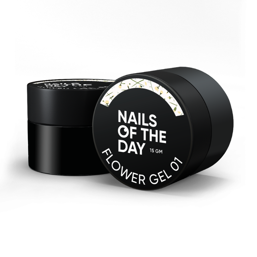 NAILSOFTHEDAY Build gel Flower 01 — прозорий будівельний гель для нігтів з сухими квіточками для нігтів, 15 мл