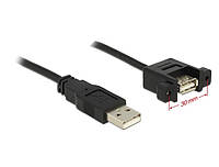 Кабель пристроїв-подовжувач Delock USB2.0 A M F 1.0m AWG24+28 PanelMount D4.5mm Gold чорний UP, код: 7455290