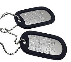 Комплект армійських жетонів Dog Tags з набивкою тексту за стандартом НАТО