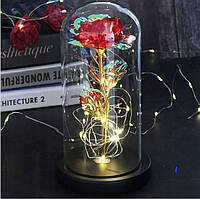 Роза в стеклянной колбе LED RED GOLD с LED подсветкой Rose of Love Красная DAS