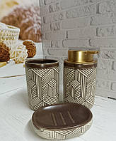 Набір аксесуарів для ванної кімнати 3 предмети TWO у скандинавському стилі коричневого кольору