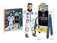 Мольберт, висота 69см, двосторонній, магнітна дошка, цифри та літери (англ.), крейда, фломастер, Космос, фото 3