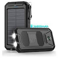 Зовнішній акумулятор Kapurui 36800mAh водонепроникний із сонячною зарядкою QC 3.0 5 V 3.1 A (Black)