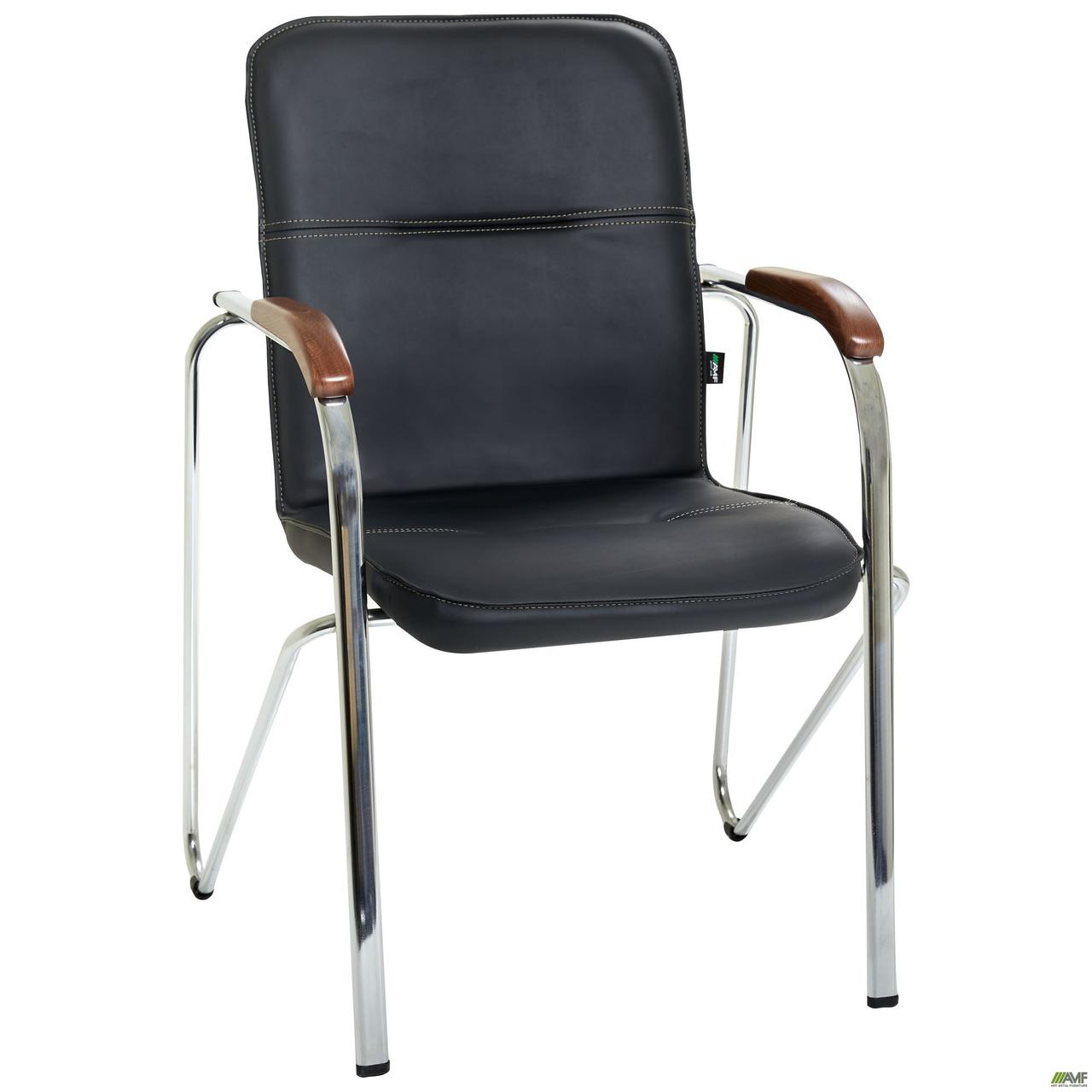 Офісний стілець AMF Самба каркас-алюм підлокітники-горіх кожзам-чорний без канта