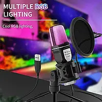 Конденсаторный USB микрофон проводной с RGB-подсветкой антивибрационной крепю для ПК, стримов, озвучки SF-666R