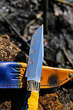 Ексклюзивний ніж ручної роботи з дамаської сталі з Тризубом «Державний #1» зі шкіряними піхвами., фото 3