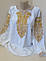 Жіноча сорочка вишиванка льон біла з поясом Для пари золото Family Look 42 - 60, фото 2