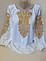 Жіноча сорочка вишиванка льон біла з поясом Для пари золото Family Look 42 - 60, фото 9