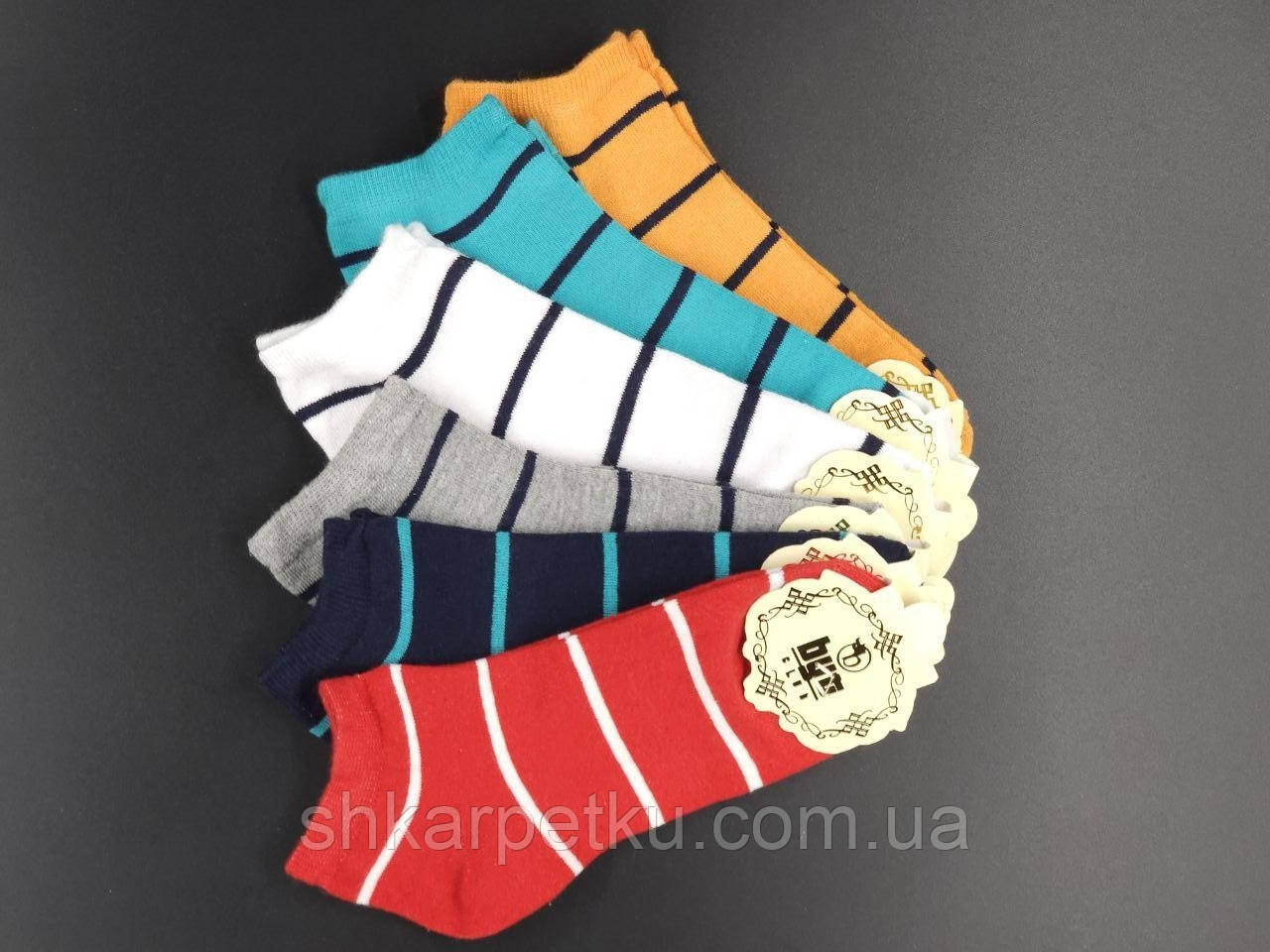 Жіночі короткі шкарпетки Byt club Смужки, бавовна, 36-40 12 пар/уп мікс кольорів