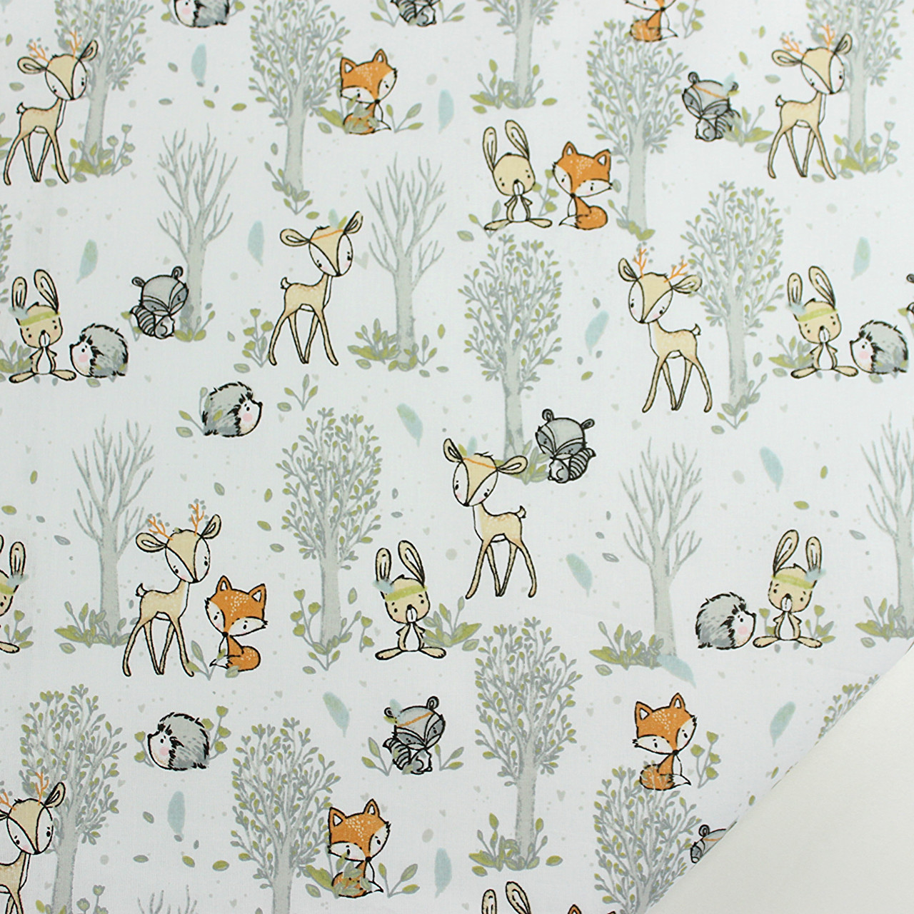 Бязь "Маленькі звірята в деревах" білий фон № Б-3251, фото 1