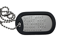 Военный жетон Dog tag с набивкой текста, бампером и цепочкой 65см