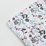 Бязь "Метелики в квітах та гілочках" лілово-джинсових та м'ятних кольорів № Б-3252, фото 2