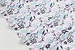 Бязь "Метелики в квітах та гілочках" лілово-джинсових та м'ятних кольорів № Б-3252, фото 3