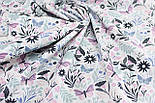 Бязь "Метелики в квітах та гілочках" лілово-джинсових та м'ятних кольорів № Б-3252, фото 7