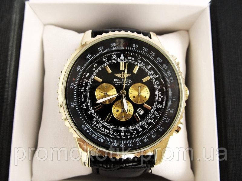 Годинник чоловічий наручний Breitling золото з чорним циферблатом (IBW068YB) PK, код: 8153561