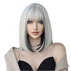 Перука блондинки біло-чорна подовжене каре Blonde, термоволокно XOUJE, фото 3