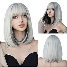 Перука блондинки біло-чорна подовжене каре Blonde, термоволокно XOUJE, фото 4