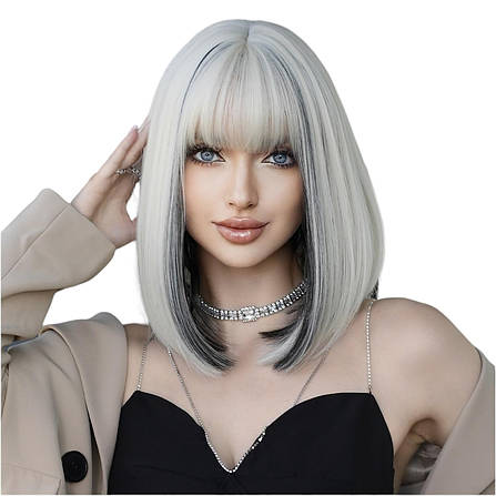 Перука блондинки біло-чорна подовжене каре Blonde, термоволокно XOUJE, фото 1