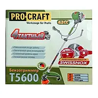 Мощная 4-х тактная бензиновая коса для травы Procraft T5600 5600 Вт, Бензиновый триммер мотокоса для сада