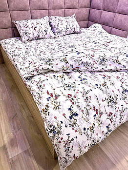 Постільна білизна Королева Ночі (Жатка Premium) | Полуторний комплект | 50х70 | Квіти на білому