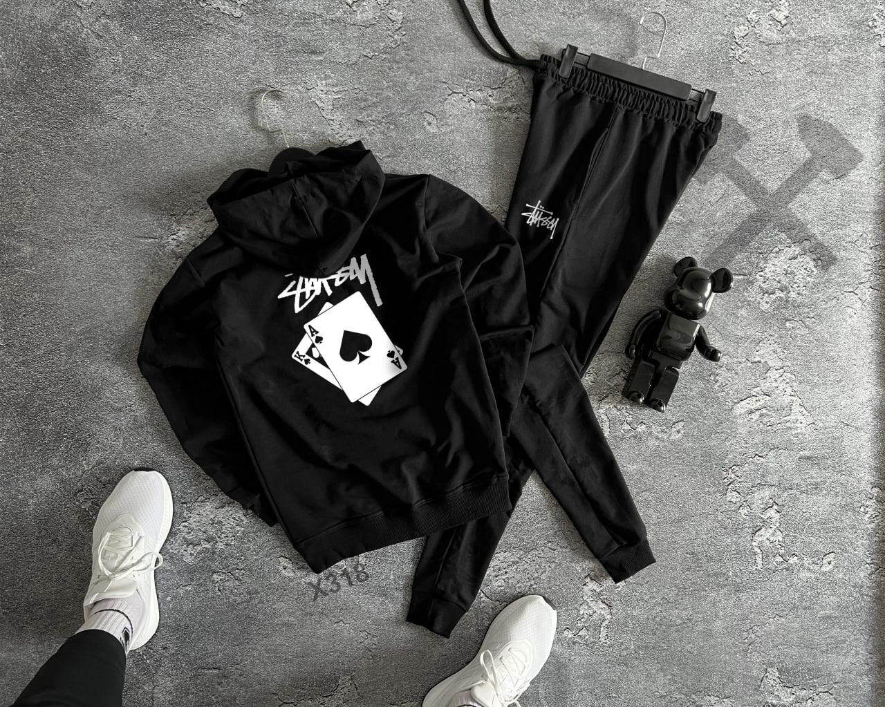 Спортивний костюм stussy card чоловічий весняний осінній літній кофта штани стуссі чорний