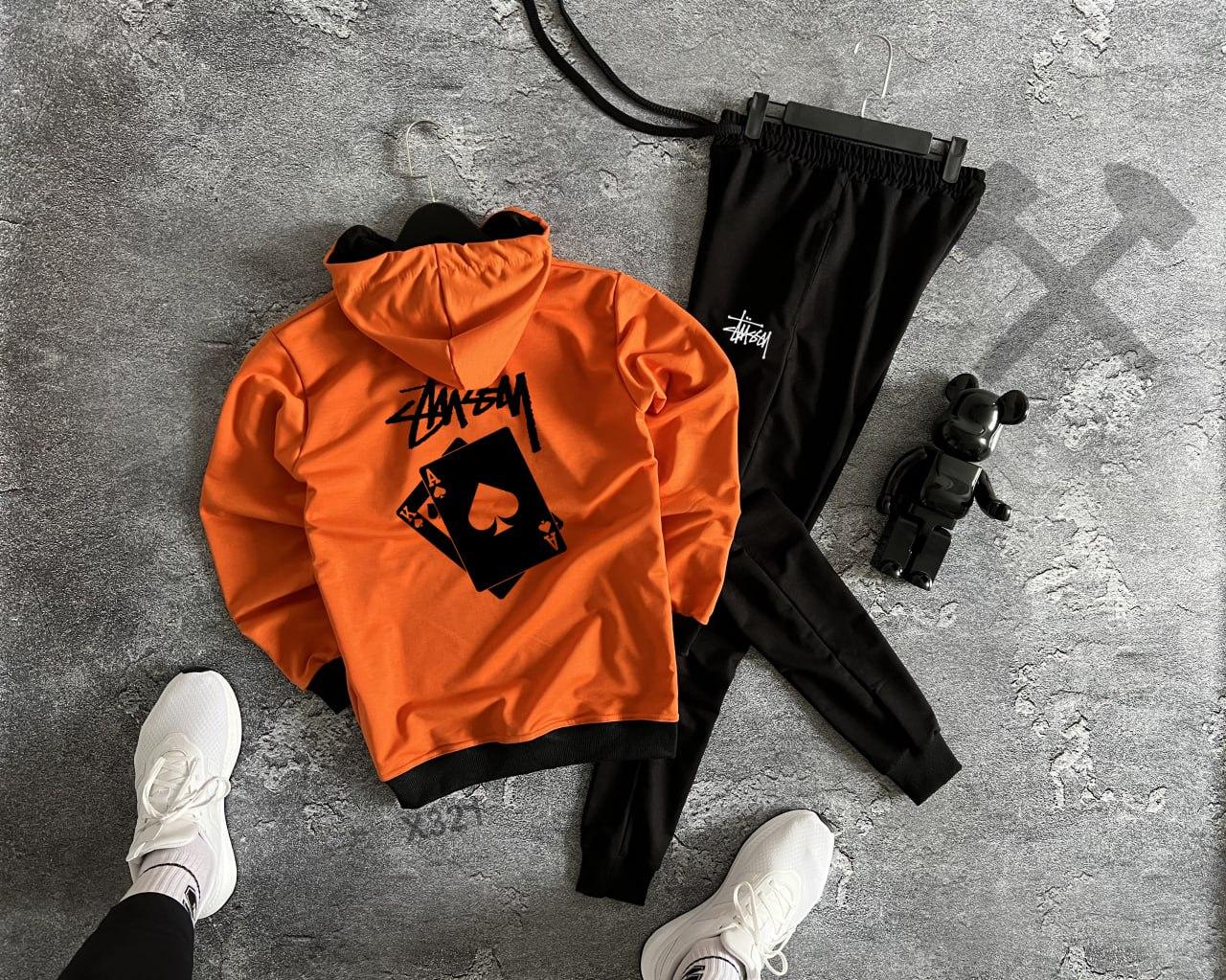Спортивний костюм stussy card чоловічий весняний осінній літній кофта штани стуссі помаранчевий