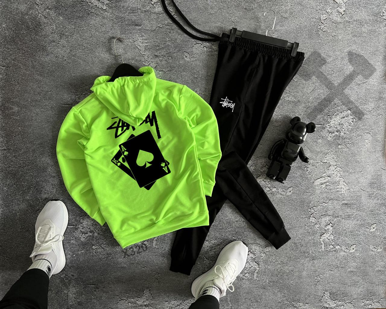 Спортивний костюм stussy card чоловічий весняний осінній літній кофта штани стуссі салатовий