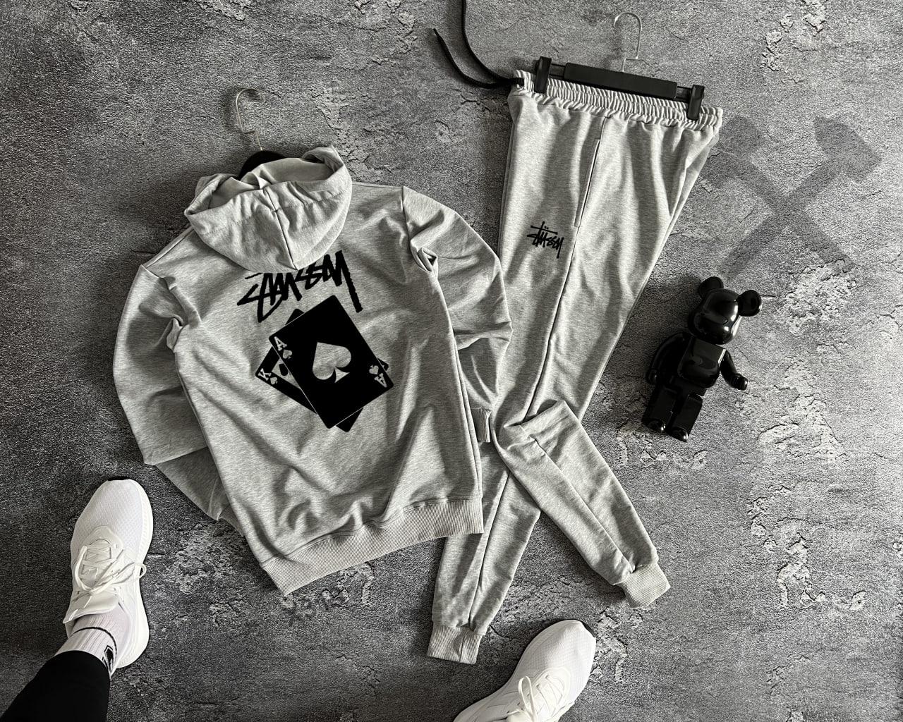 Спортивний костюм stussy card чоловічий весняний осінній літній кофта штани стуссі сірий