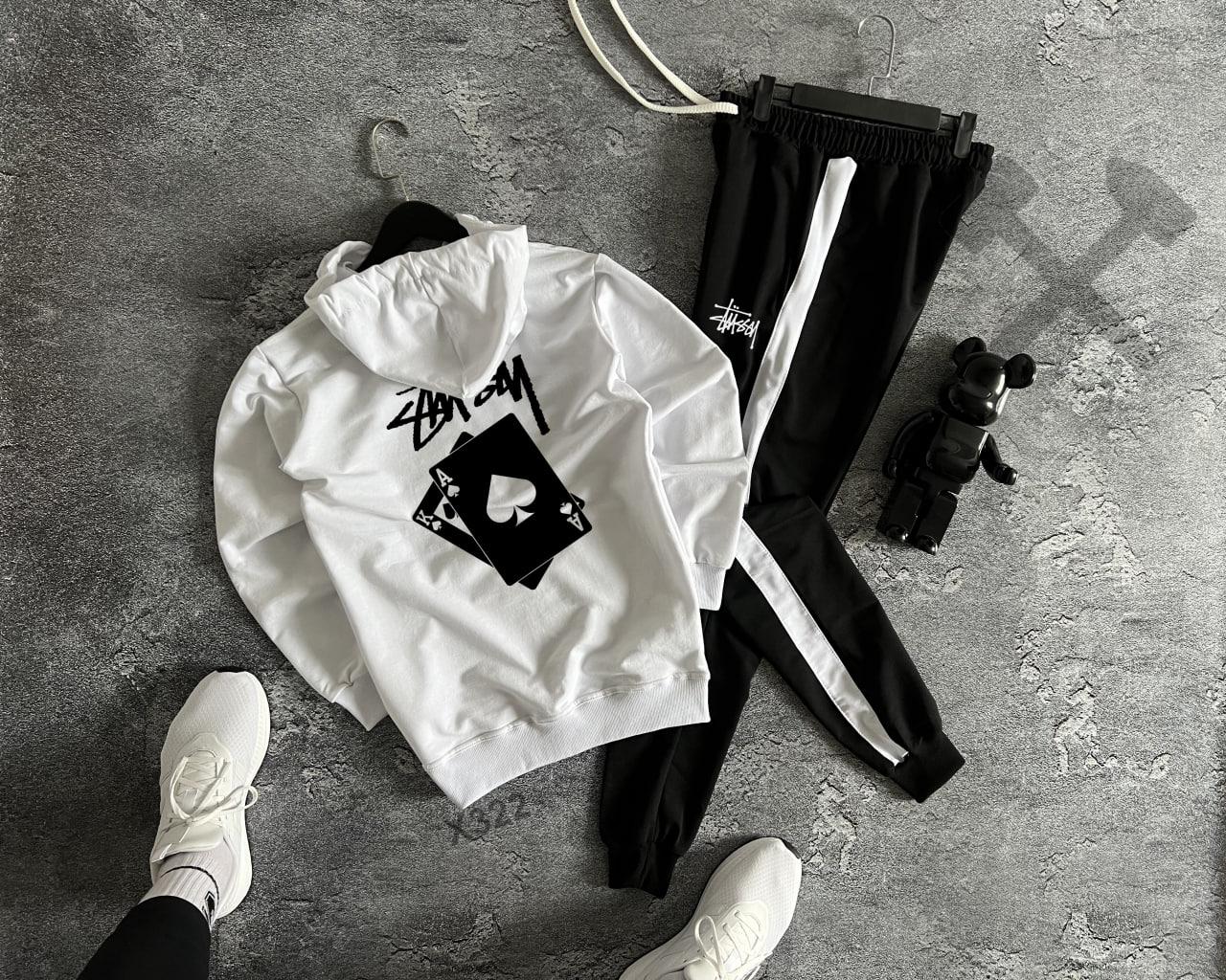 Спортивний костюм stussy card чоловічий весняний осінній літній кофта штани стуссі чорно-білий
