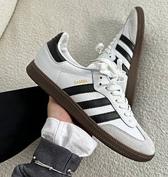 Жіночі кросівки Adidas Samba OG демісезонні кеди весна літо (білі з сірим). Живе фото. Адідас самба