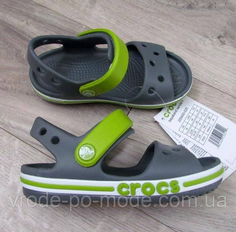 Дитячі сірі сандалі на липучці, літнє взуття з піни Crocs Sandal Kids для хлопчиків і дівчаток, оригінал