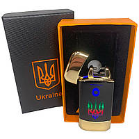 Дуговая электроимпульсная зажигалка с USB-зарядкой Украина LIGHTER HL-439. Цвет: золотой BKA
